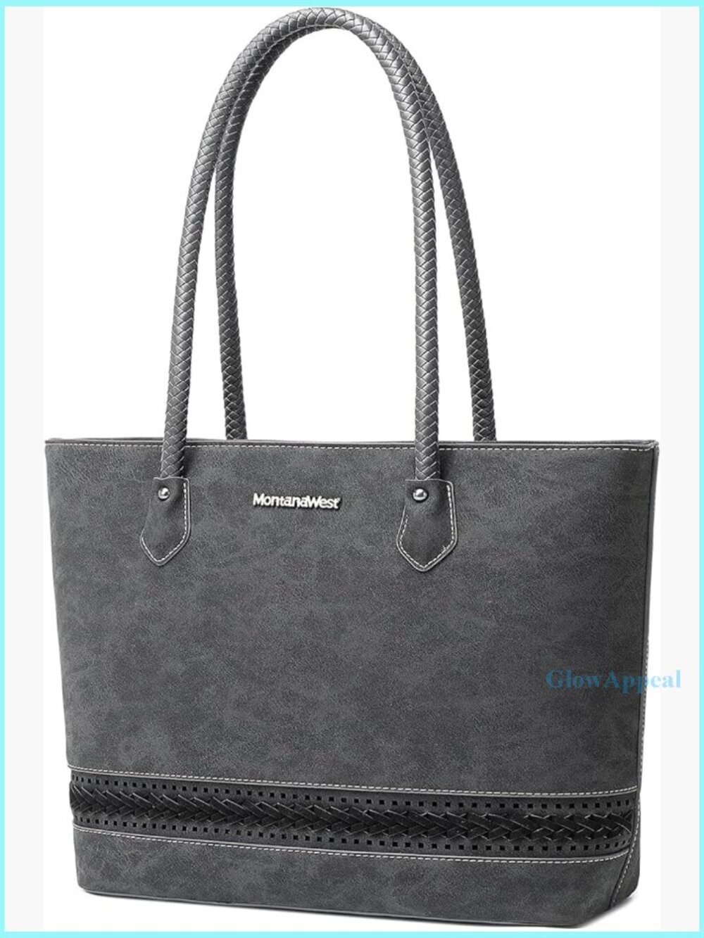 Vegan Leather Woven Tote Bag with Back Zipper Pocket for Women